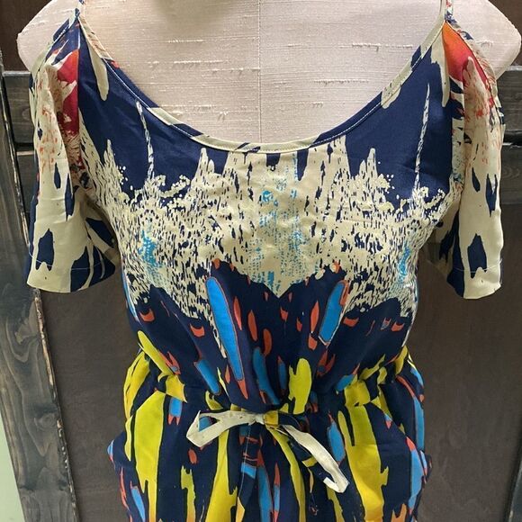 Off the shoulder Retro Dress with tie waist, pockets, & back cut out accent. - Picture 2 of 8